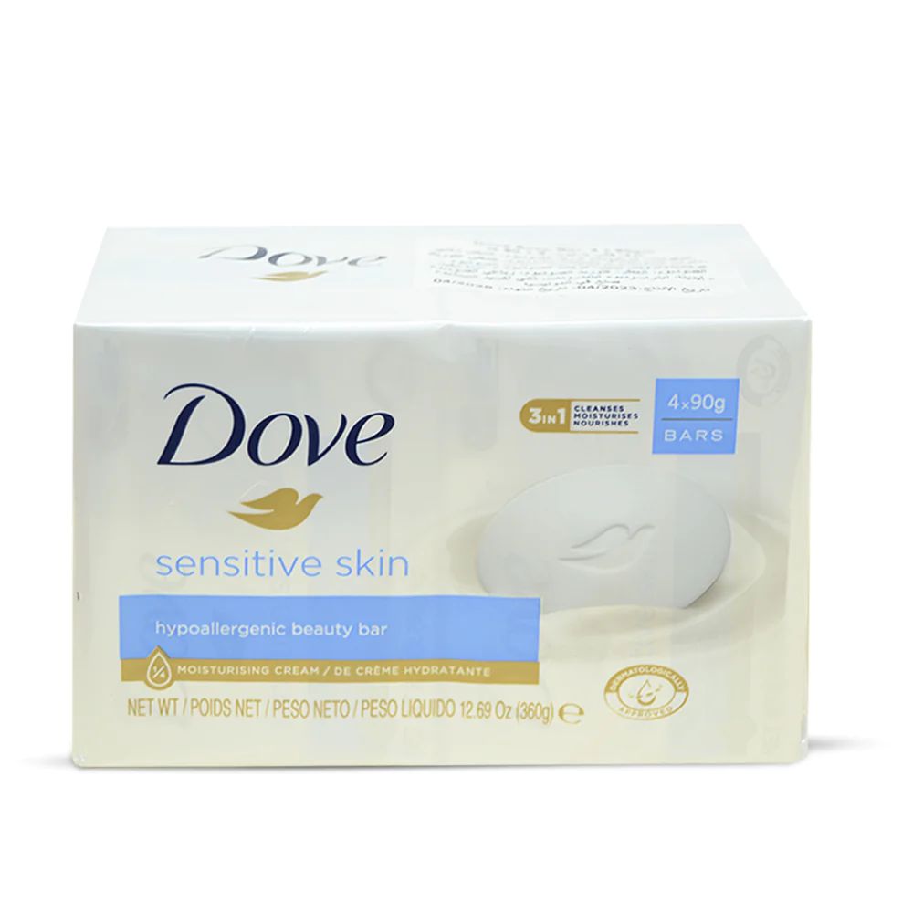 Dove Sensitive Skin Hypoallergenic 3-In-1 Beauty Bar (90g x4) 12.69oz / 360g. 1 Dove Sensitive Skin Hypoallergenic 3-In-1 Beauty Bar (90g x4) 12.69oz / 360g.