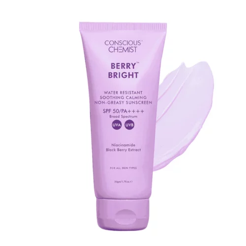 Conscious Chemist Berry Bright Water Resistant Soothing Calming Non-Greasy Sunscreen SPF50 PA++++ 50gm