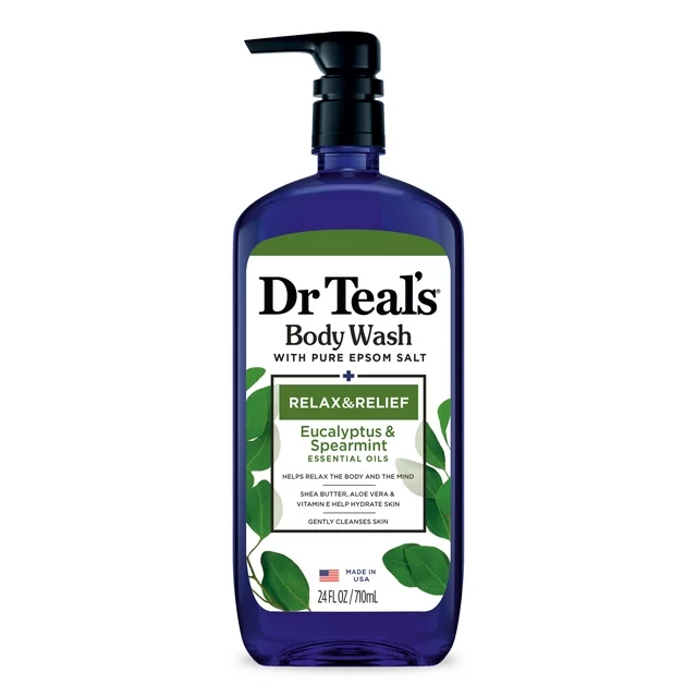 Dr Teal's Body Wash with Pure Epsom Salt + Relax & Relief Eucalyptus & Spearmint Essential Oils 24 FL OZ / 710ml